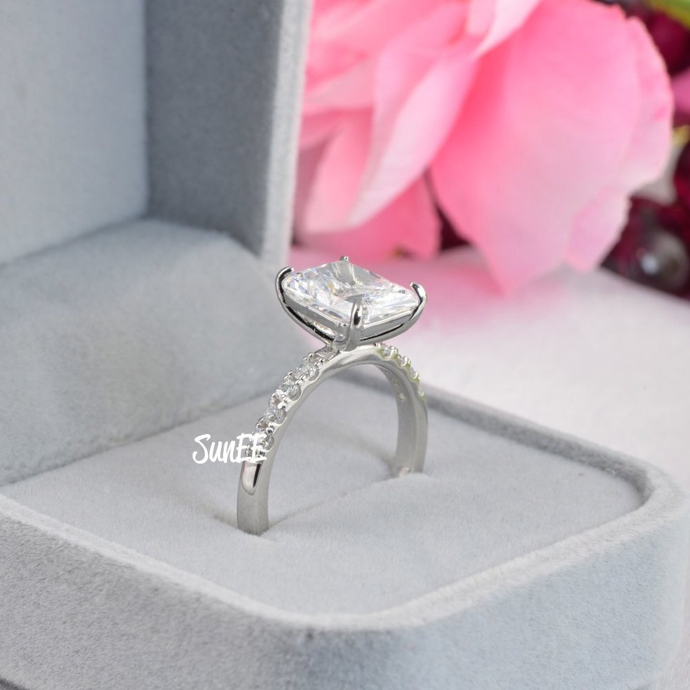 NEW RADIANT DIAMOND CUT WEDDING RINGS ENGAGEMENT RING SET - Picture 5 of 11